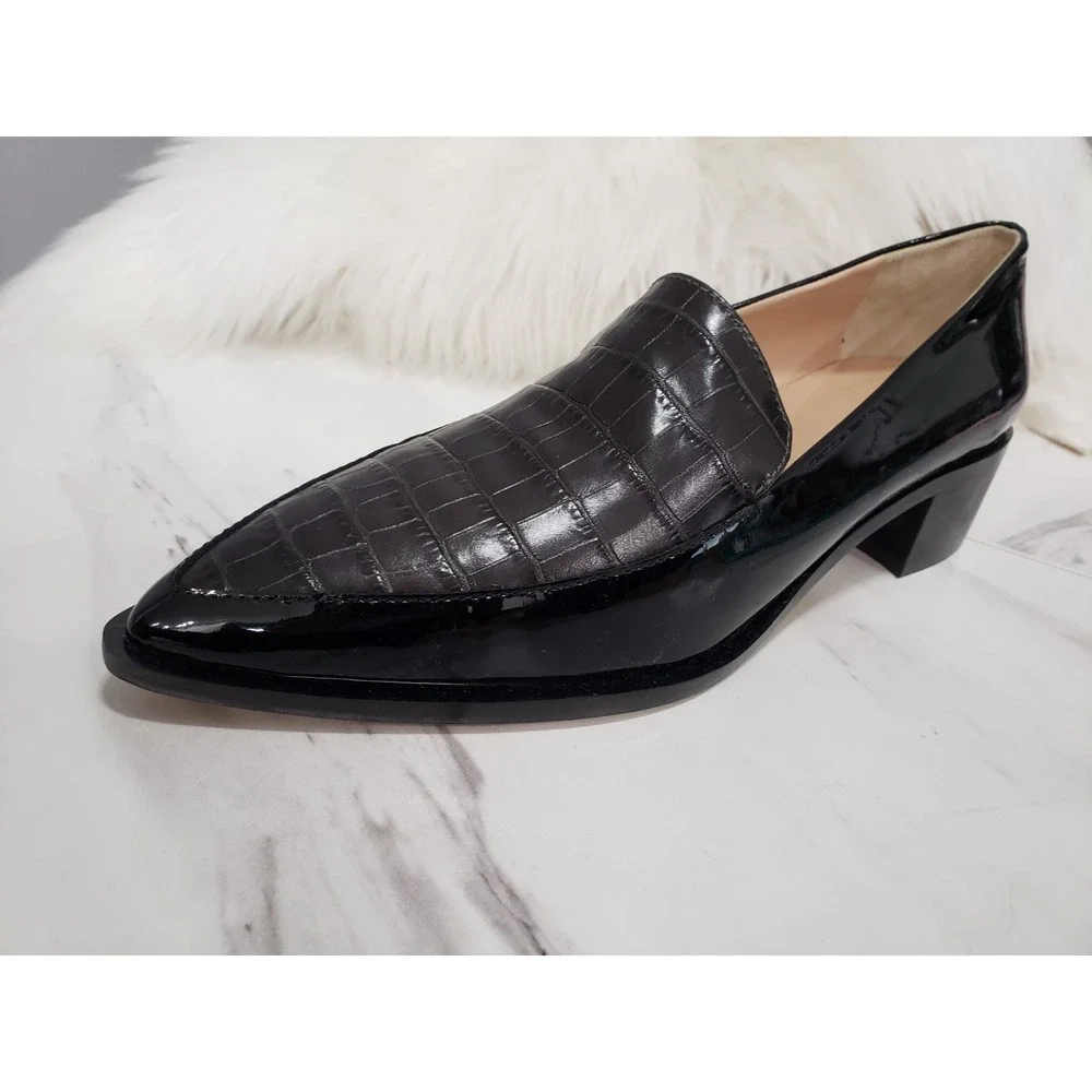 SIZE EURO 39.5 / US 9.5 - Club Monaco Alexia Loafers CROC PRINT BLACK & CHARCOAL